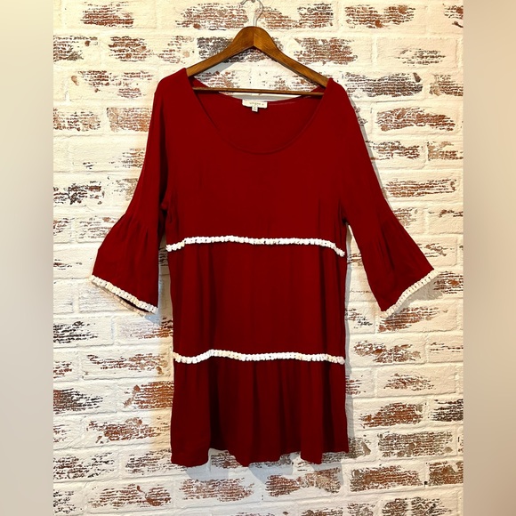 Umgee USA Bell Sleeve Dress Gauze Cotton Christmas Red White A Line Size XL - Picture 1 of 11